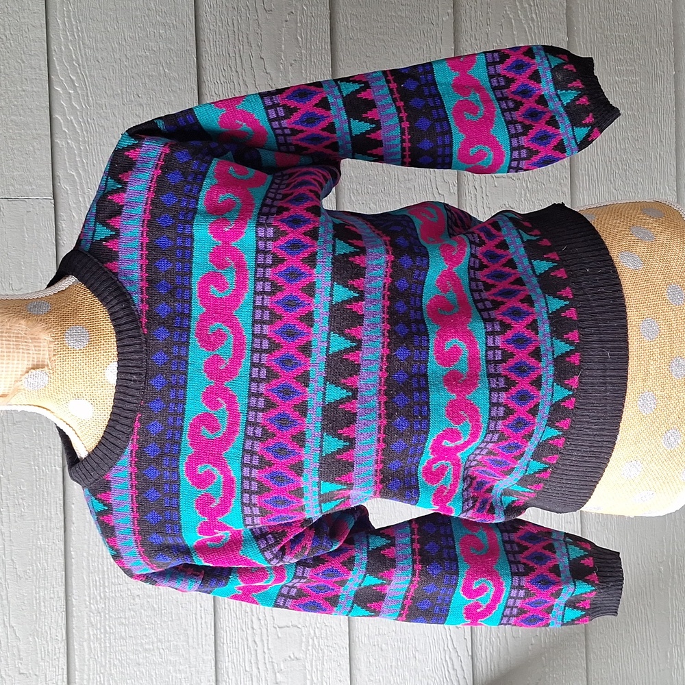 Vintage Victoria Jones Petites  Colorful 80s 90s Print Sweater Sz Small Petite